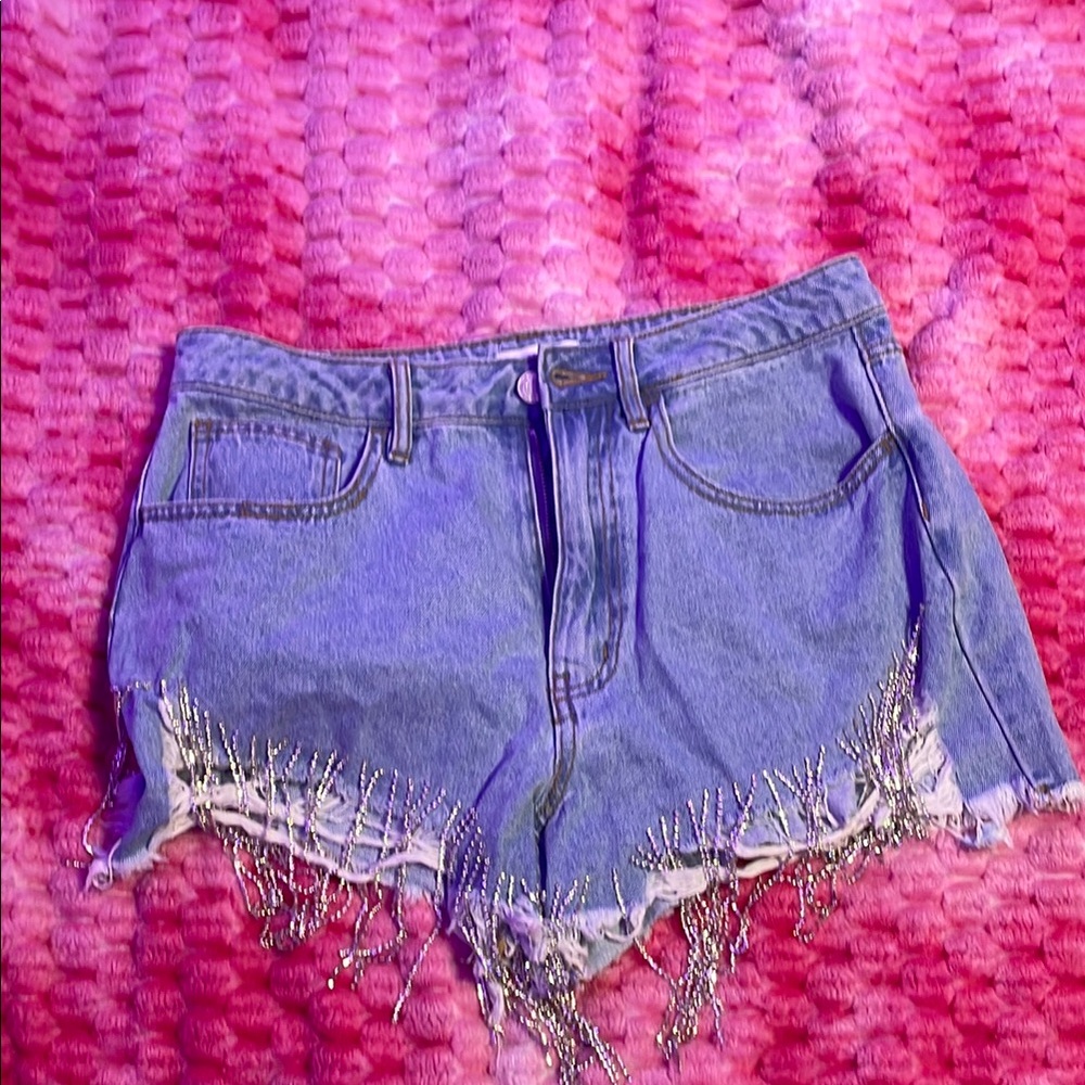 Forever 21 Blue Jean Shorts with Frayed Edges